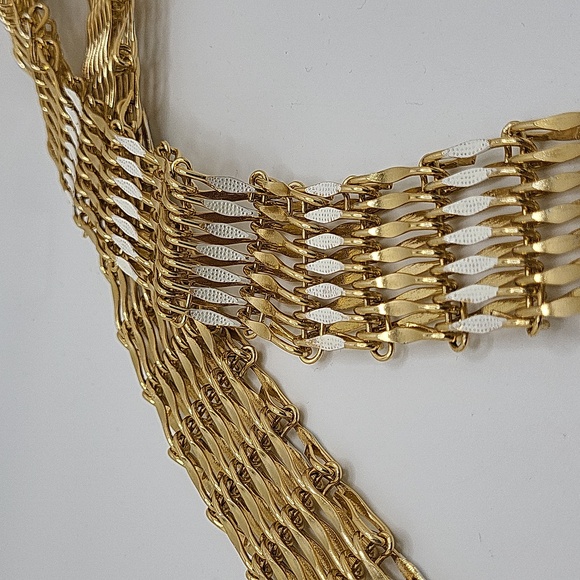 Vintage Wide1.25" Gold Tone & White Enamel Women's Belt - Picture 11 of 16